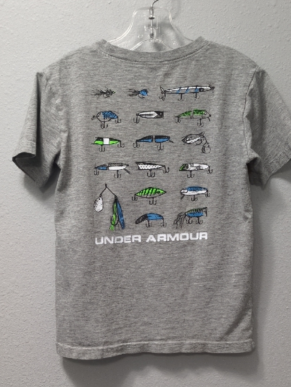 Under Armour Gray Tee with Blue Fishing Graphic